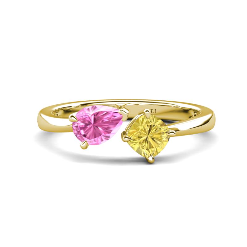 Lysha 1.71 ctw Pink Sapphire Pear Shape (7x5 mm) & Lab Created Yellow Sapphire Cushion Shape (5.00 mm) Toi Et Moi Engagement Ring 