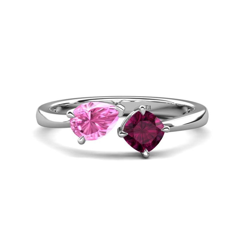 Lysha 1.52 ctw Pink Sapphire Pear Shape (7x5 mm) & Rhodolite Garnet Cushion Shape (5.00 mm) Toi Et Moi Engagement Ring 