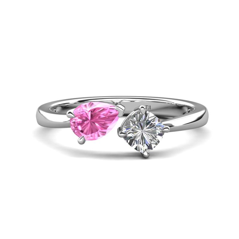 Lysha 1.40 ctw Pink Sapphire Pear Shape (7x5 mm) & Lab Grown Diamond Cushion Shape (5.00 mm) Toi Et Moi Engagement Ring 
