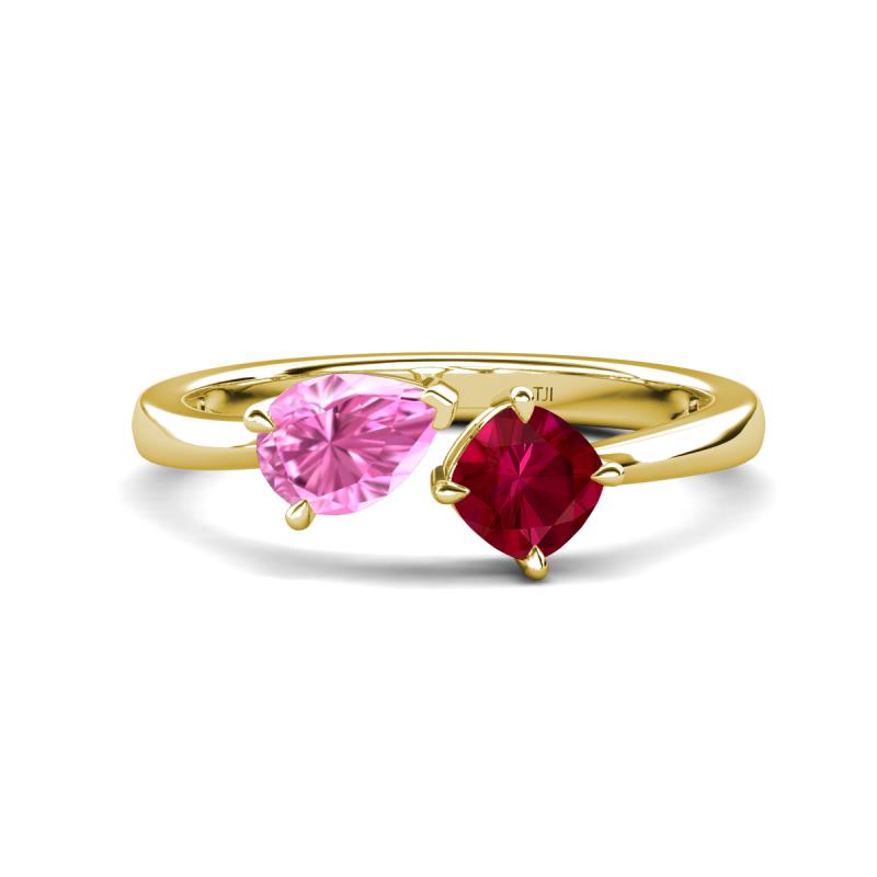 Lysha 1.71 ctw Pink Sapphire Pear Shape (7x5 mm) & Lab Created Ruby Cushion Shape (5.00 mm) Toi Et Moi Engagement Ring 