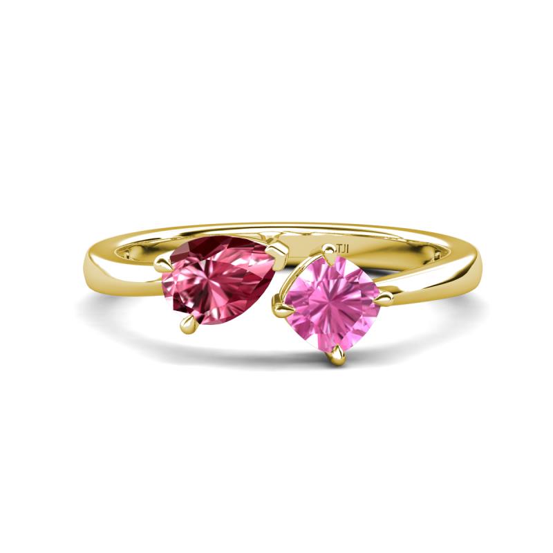 Lysha 1.51 ctw Pink Tourmaline Pear Shape (7x5 mm) & Lab Created Pink Sapphire Cushion Shape (5.00 mm) Toi Et Moi Engagement Ring 