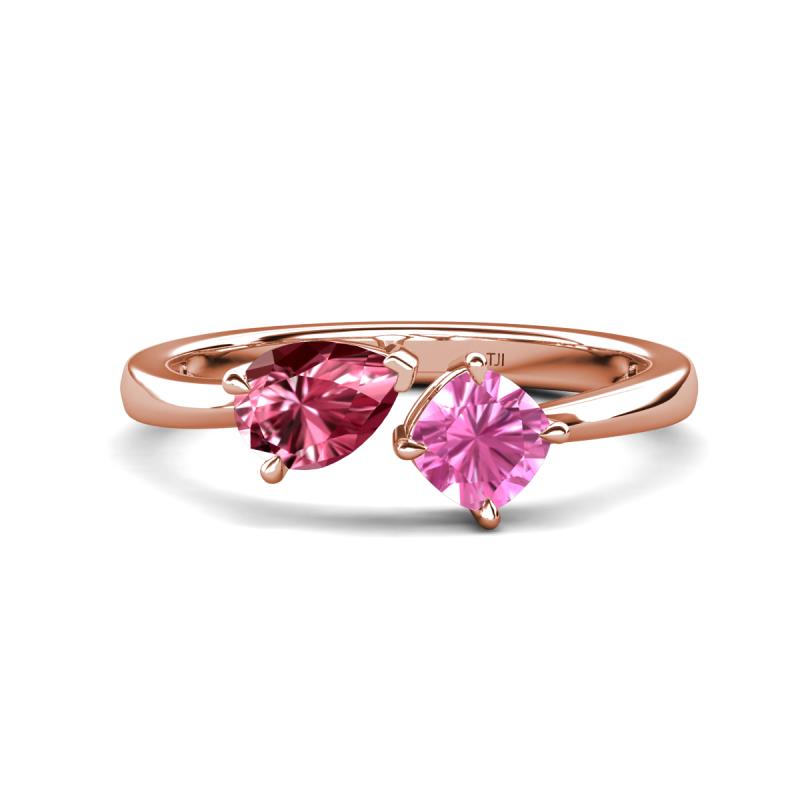 Lysha 1.51 ctw Pink Tourmaline Pear Shape (7x5 mm) & Lab Created Pink Sapphire Cushion Shape (5.00 mm) Toi Et Moi Engagement Ring 