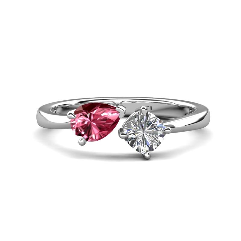 Lysha 1.27 ctw Pink Tourmaline Pear Shape (7x5 mm) & Moissanite Cushion Shape (5.00 mm) Toi Et Moi Engagement Ring 