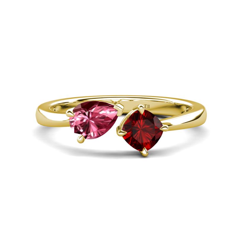 Lysha 1.45 ctw Pink Tourmaline Pear Shape (7x5 mm) & Red Garnet Cushion Shape (5.00 mm) Toi Et Moi Engagement Ring 