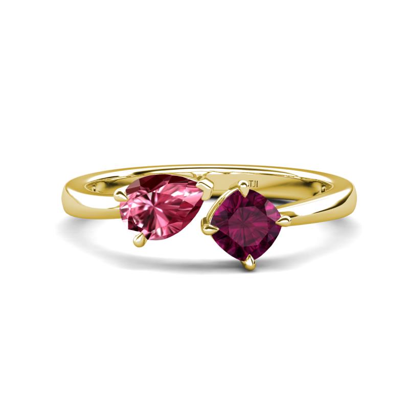Lysha 1.32 ctw Pink Tourmaline Pear Shape (7x5 mm) & Rhodolite Garnet Cushion Shape (5.00 mm) Toi Et Moi Engagement Ring 