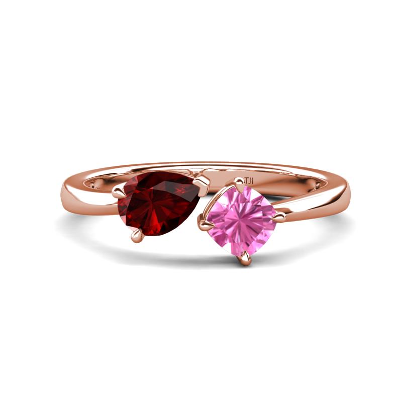 Lysha 1.71 ctw Red Garnet Pear Shape (7x5 mm) & Lab Created Pink Sapphire Cushion Shape (5.00 mm) Toi Et Moi Engagement Ring 
