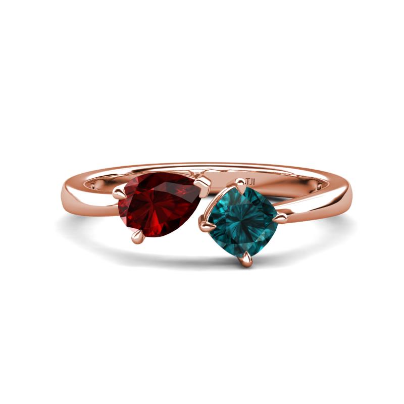 Lysha 1.65 ctw Red Garnet Pear Shape (7x5 mm) & London Blue Topaz Cushion Shape (5.00 mm) Toi Et Moi Engagement Ring 