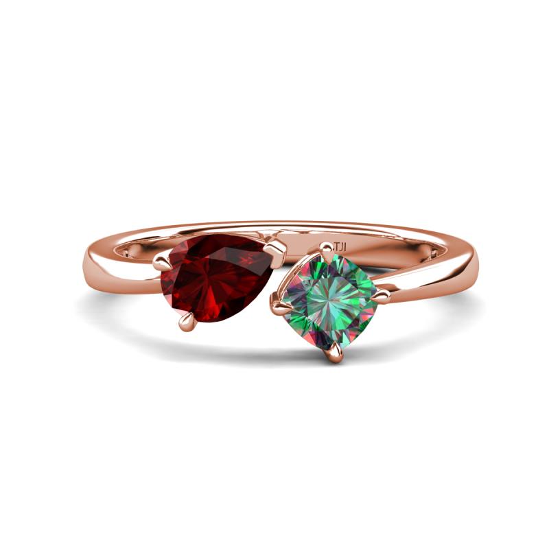 Lysha 1.71 ctw Red Garnet Pear Shape (7x5 mm) & Lab Created Alexandrite Cushion Shape (5.00 mm) Toi Et Moi Engagement Ring 