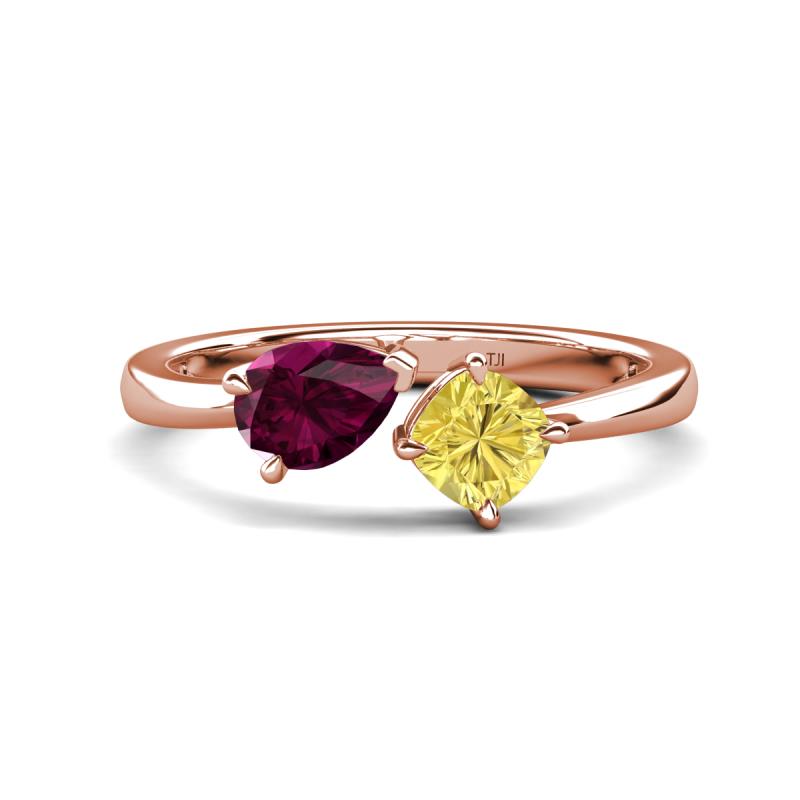 Lysha 1.71 ctw Rhodolite Garnet Pear Shape (7x5 mm) & Lab Created Yellow Sapphire Cushion Shape (5.00 mm) Toi Et Moi Engagement Ring 