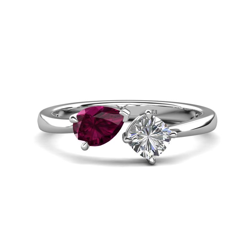 Lysha 1.40 ctw Rhodolite Garnet Pear Shape (7x5 mm) & Natural Diamond Cushion Shape (5.00 mm) Toi Et Moi Engagement Ring 