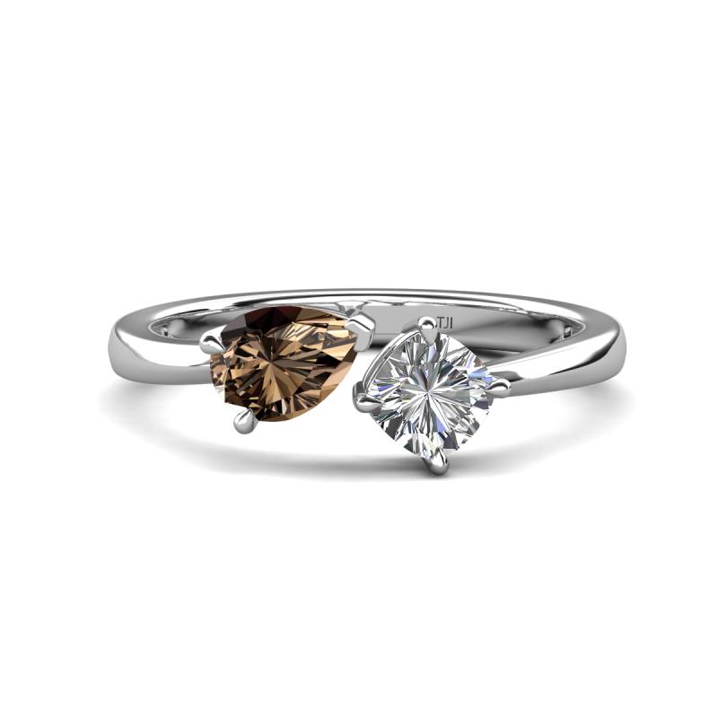 Lysha 1.15 ctw Smoky Quartz Pear Shape (7x5 mm) & Lab Grown Diamond Cushion Shape (5.00 mm) Toi Et Moi Engagement Ring 