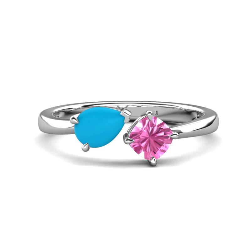 Lysha 1.16 ctw Turquoise Pear Shape (7x5 mm) & Lab Created Pink Sapphire Cushion Shape (5.00 mm) Toi Et Moi Engagement Ring 
