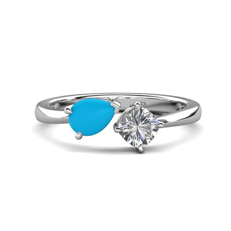 Lysha 0.85 ctw Turquoise Pear Shape (7x5 mm) & Natural Diamond Cushion Shape (5.00 mm) Toi Et Moi Engagement Ring 