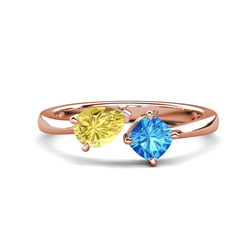 Lysha 1.65 ctw Yellow Sapphire Pear Shape (7x5 mm) & Blue Topaz Cushion Shape (5.00 mm) Toi Et Moi Engagement Ring 