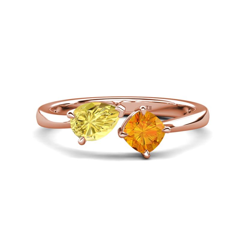 Lysha 1.40 ctw Yellow Sapphire Pear Shape (7x5 mm) & Citrine Cushion Shape (5.00 mm) Toi Et Moi Engagement Ring 