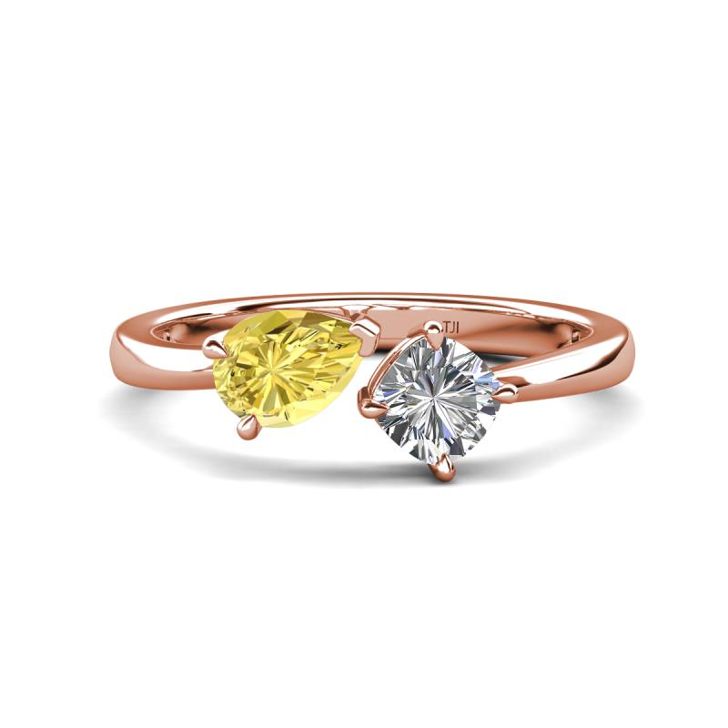 Lysha 1.40 ctw Yellow Sapphire Pear Shape (7x5 mm) & Lab Grown Diamond Cushion Shape (5.00 mm) Toi Et Moi Engagement Ring 