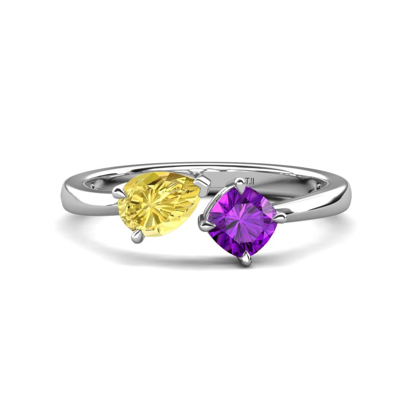 Lysha 1.40 ctw Yellow Sapphire Pear Shape (7x5 mm) & Amethyst Cushion Shape (5.00 mm) Toi Et Moi Engagement Ring 