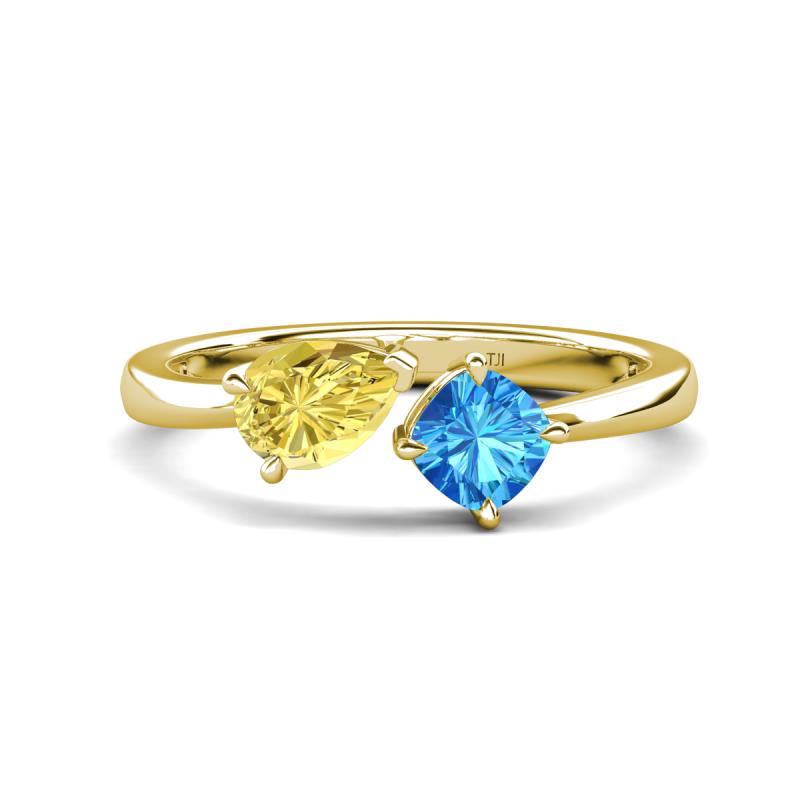 Lysha 1.65 ctw Yellow Sapphire Pear Shape (7x5 mm) & Blue Topaz Cushion Shape (5.00 mm) Toi Et Moi Engagement Ring 