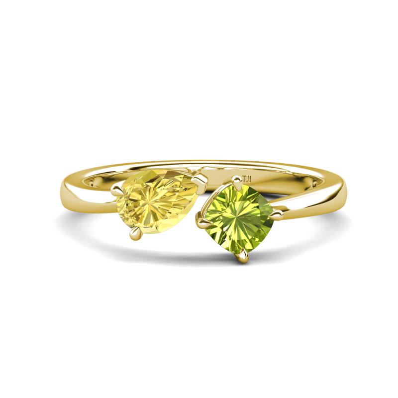 Lysha 1.55 ctw Yellow Sapphire Pear Shape (7x5 mm) & Peridot Cushion Shape (5.00 mm) Toi Et Moi Engagement Ring 