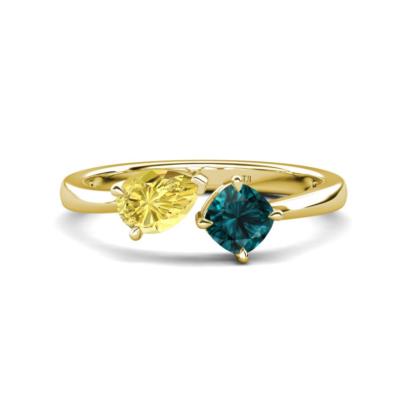 Lysha 1.65 ctw Yellow Sapphire Pear Shape (7x5 mm) & London Blue Topaz Cushion Shape (5.00 mm) Toi Et Moi Engagement Ring 