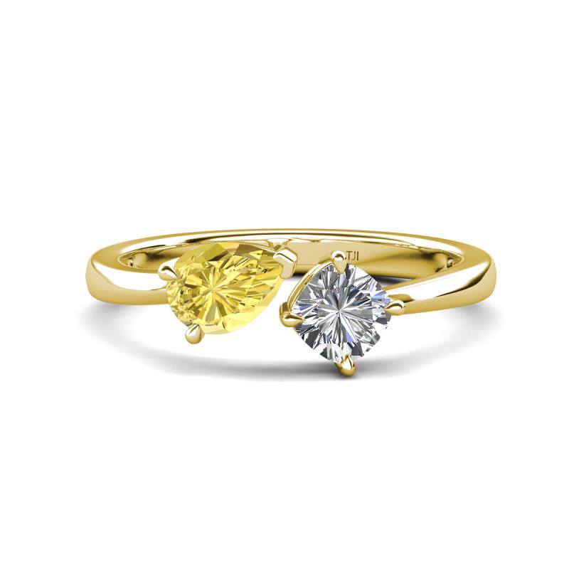 Lysha 1.47 ctw Yellow Sapphire Pear Shape (7x5 mm) & Moissanite Cushion Shape (5.00 mm) Toi Et Moi Engagement Ring 