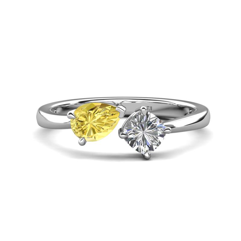 Lysha 1.40 ctw Yellow Sapphire Pear Shape (7x5 mm) & Natural Diamond Cushion Shape (5.00 mm) Toi Et Moi Engagement Ring 