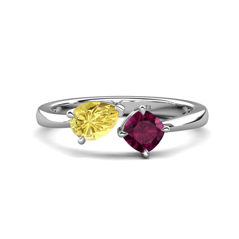 Lysha 1.52 ctw Yellow Sapphire Pear Shape (7x5 mm) & Rhodolite Garnet Cushion Shape (5.00 mm) Toi Et Moi Engagement Ring 