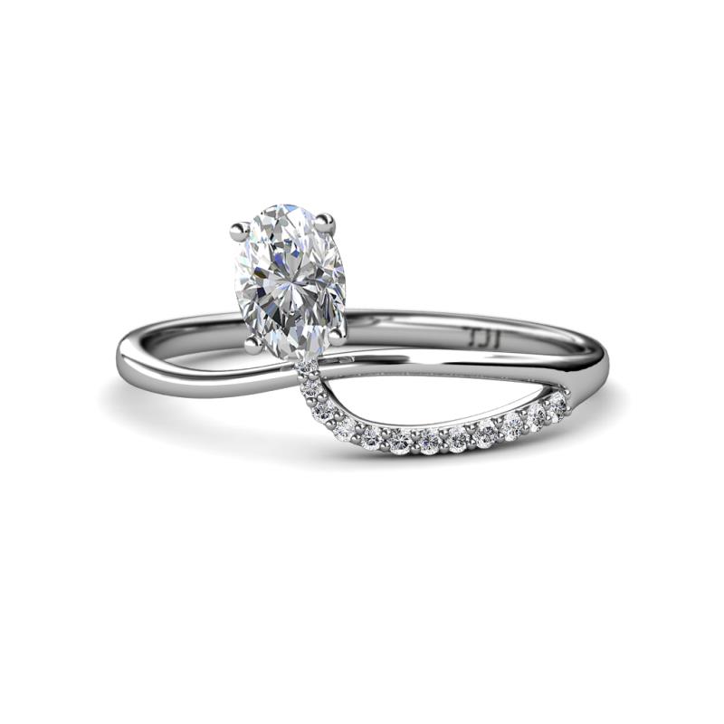 Naysa Bold 0.97 ctw  Moissanite Oval Shape (7x5 mm) & Side Natural Diamond Round (1.30 mm) Promise Ring 