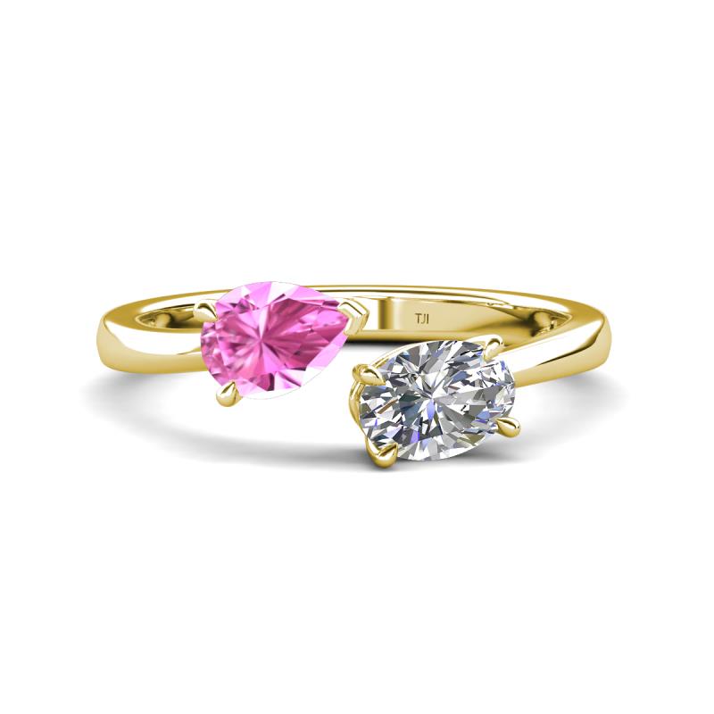 Afra 1.70 ctw Pink Sapphire Pear Shape (7x5 mm) & IGI Certified Lab Grown Diamond Oval Shape (7x5 mm) Toi Et Moi Engagement Ring 