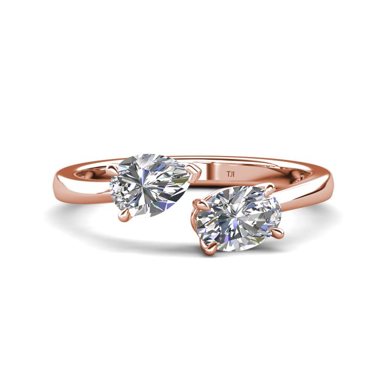 Afra 1.65 ctw Moissanite Pear Shape (7x5 mm) & IGI Certified Lab Grown Diamond Oval Shape (7x5 mm) Toi Et Moi Engagement Ring 