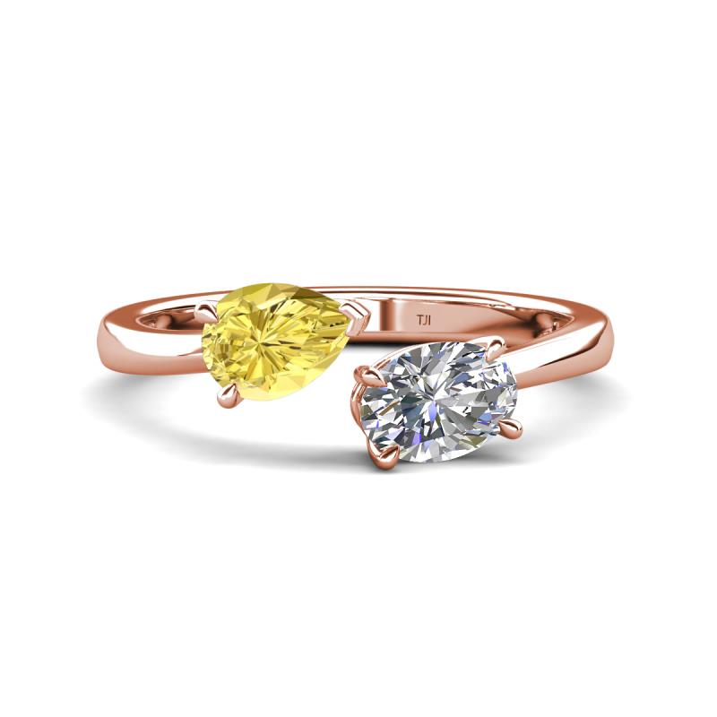 Afra 1.70 ctw Yellow Sapphire Pear Shape (7x5 mm) & IGI Certified Lab Grown Diamond Oval Shape (7x5 mm) Toi Et Moi Engagement Ring 