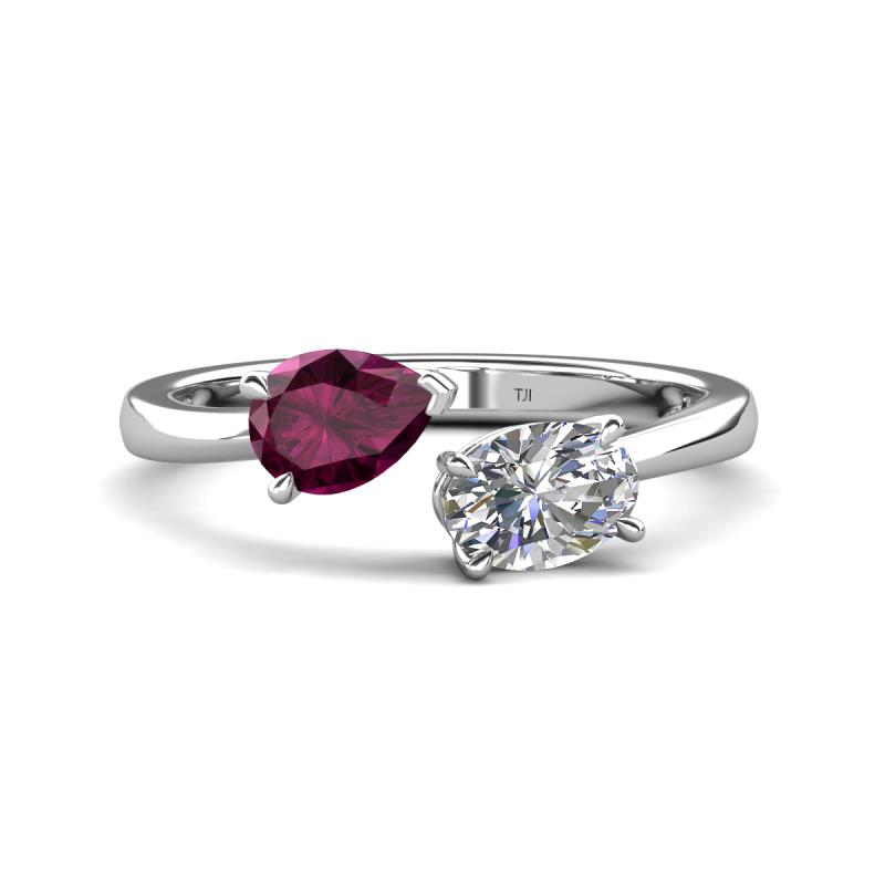 Afra 1.70 ctw Rhodolite Garnet Pear Shape (7x5 mm) & IGI Certified Lab Grown Diamond Oval Shape (7x5 mm) Toi Et Moi Engagement Ring 