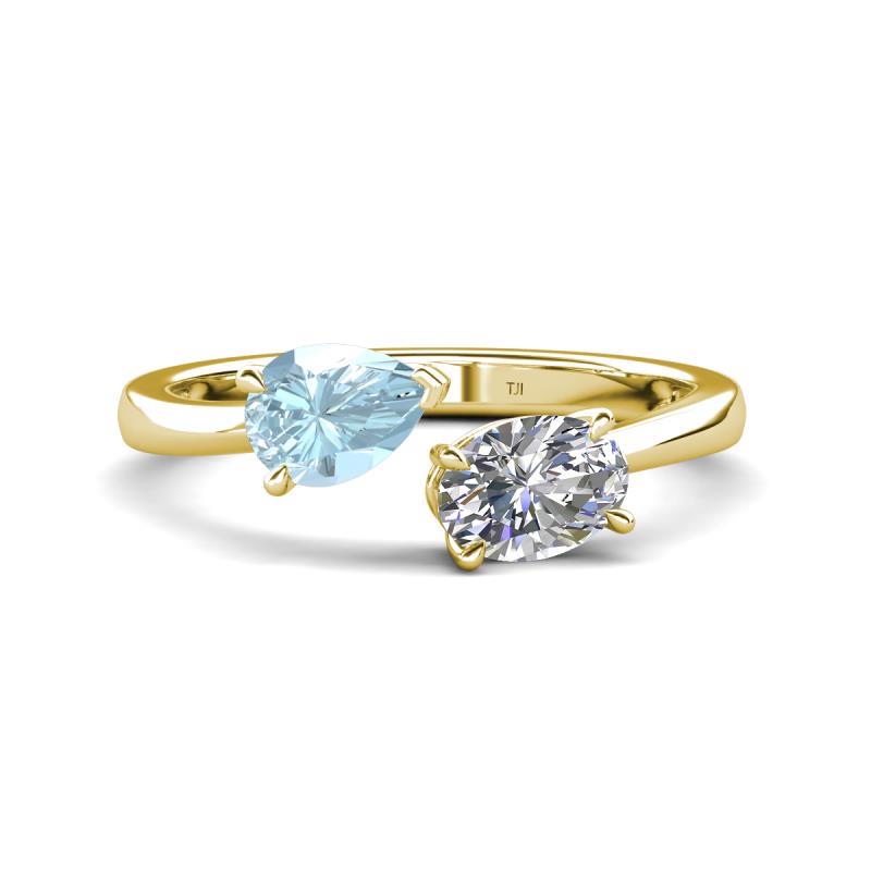 Afra 1.40 ctw Aquamarine Pear Shape (7x5 mm) & IGI Certified Lab Grown Diamond Oval Shape (7x5 mm) Toi Et Moi Engagement Ring 