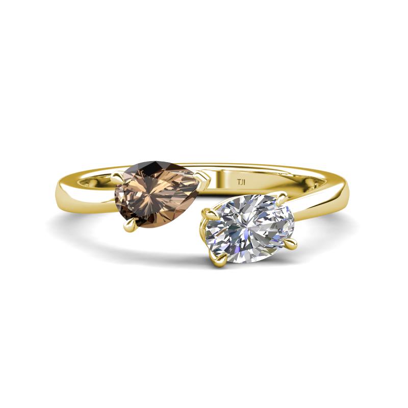 Afra 1.45 ctw Smoky Quartz Pear Shape (7x5 mm) & IGI Certified Lab Grown Diamond Oval Shape (7x5 mm) Toi Et Moi Engagement Ring 