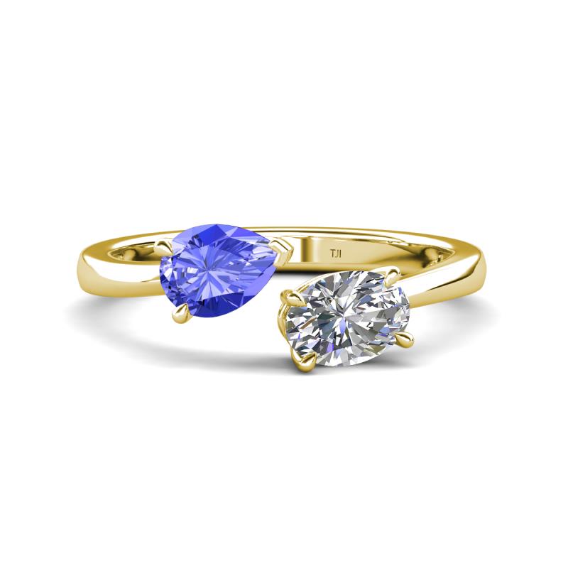 Afra 1.55 ctw Tanzanite Pear Shape (7x5 mm) & IGI Certified Lab Grown Diamond Oval Shape (7x5 mm) Toi Et Moi Engagement Ring 