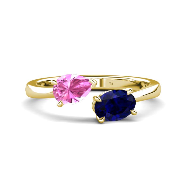 Afra 1.80 ctw Pink Sapphire Pear Shape (7x5 mm) & Blue Sapphire Oval Shape (7x5 mm) Toi Et Moi Engagement Ring 