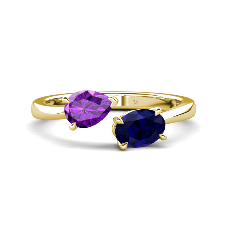 Afra 1.55 ctw Amethyst Pear Shape (7x5 mm) & Blue Sapphire Oval Shape (7x5 mm) Toi Et Moi Engagement Ring 