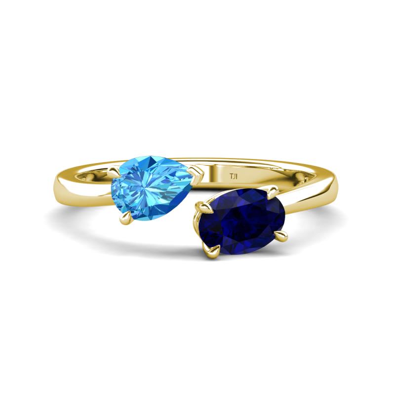 Afra 1.75 ctw Blue Topaz Pear Shape (7x5 mm) & Blue Sapphire Oval Shape (7x5 mm) Toi Et Moi Engagement Ring 
