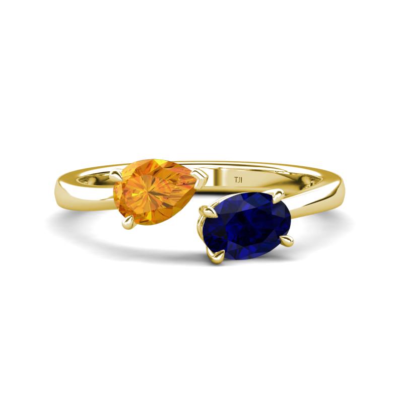 Afra 1.55 ctw Citrine Pear Shape (7x5 mm) & Blue Sapphire Oval Shape (7x5 mm) Toi Et Moi Engagement Ring 