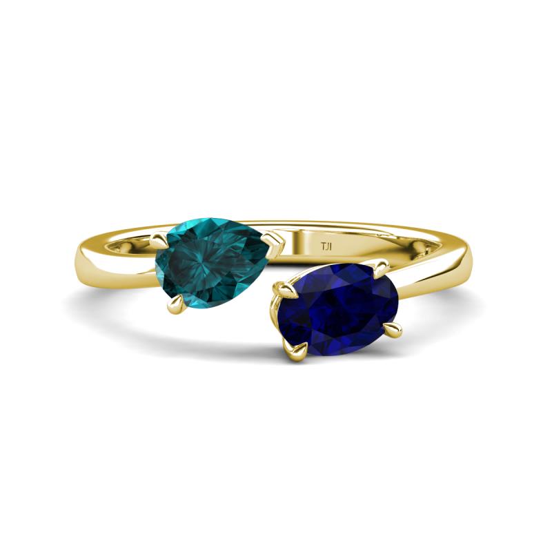 Afra 1.75 ctw London Blue Topaz Pear Shape (7x5 mm) & Blue Sapphire Oval Shape (7x5 mm) Toi Et Moi Engagement Ring 
