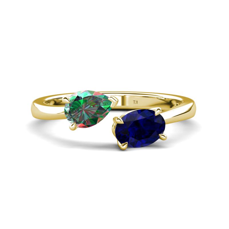 Afra 1.76 ctw Lab Created Alexandrite Pear Shape (7x5 mm) & Blue Sapphire Oval Shape (7x5 mm) Toi Et Moi Engagement Ring 