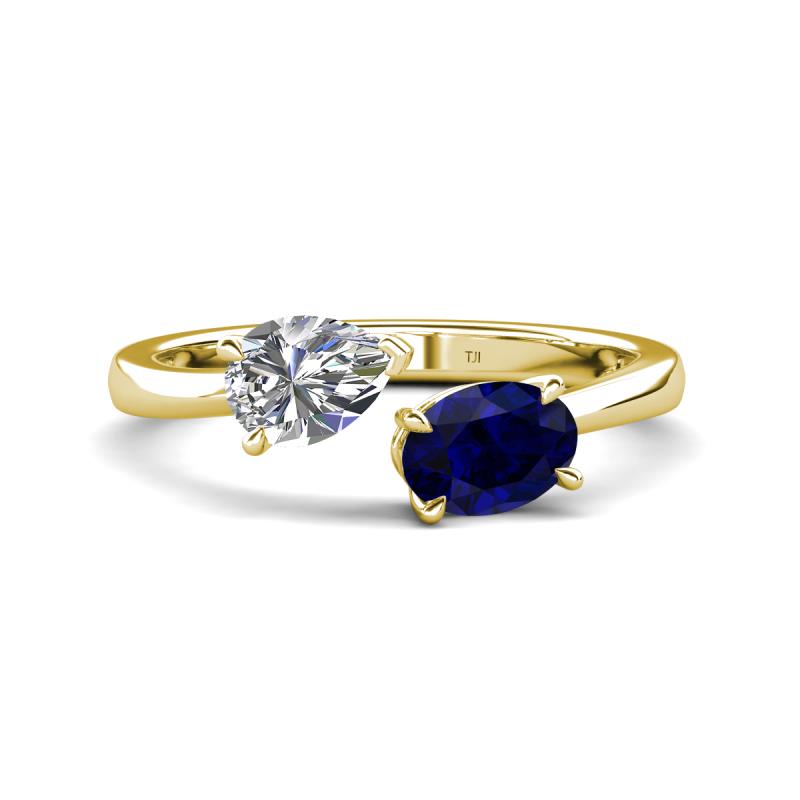 Afra 1.75 ctw Moissanite Pear Shape (7x5 mm) & Blue Sapphire Oval Shape (7x5 mm) Toi Et Moi Engagement Ring 