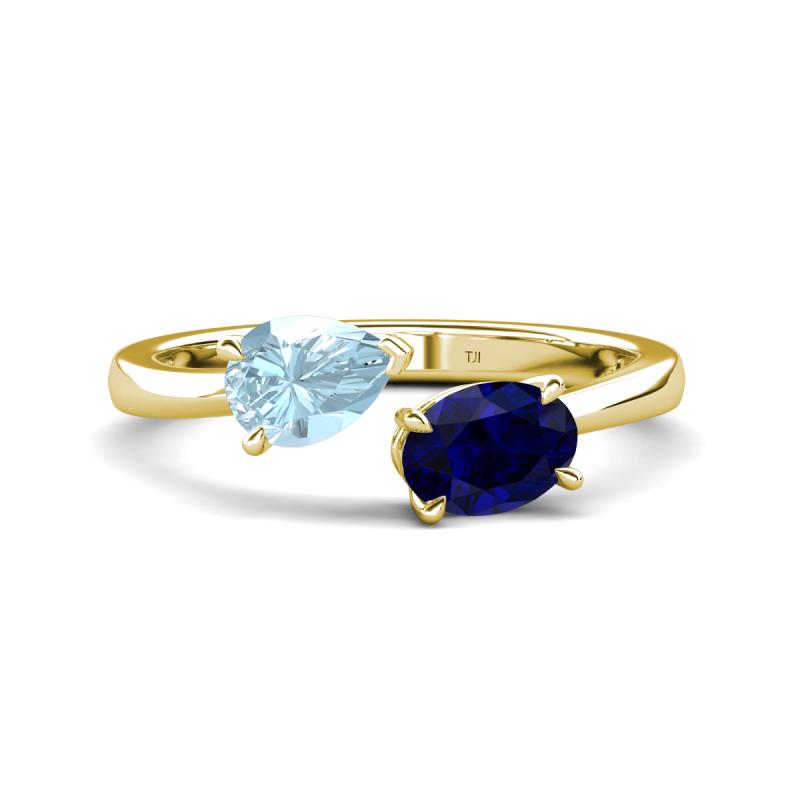 Afra 1.50 ctw Aquamarine Pear Shape (7x5 mm) & Blue Sapphire Oval Shape (7x5 mm) Toi Et Moi Engagement Ring 