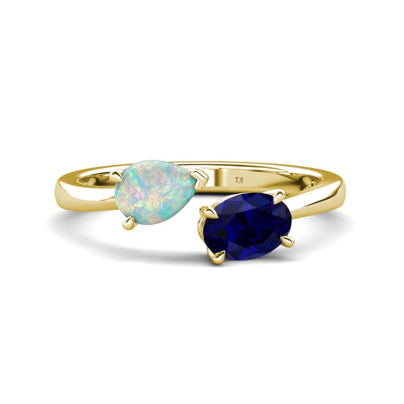 Afra 1.25 ctw Opal Pear Shape (7x5 mm) & Blue Sapphire Oval Shape (7x5 mm) Toi Et Moi Engagement Ring 