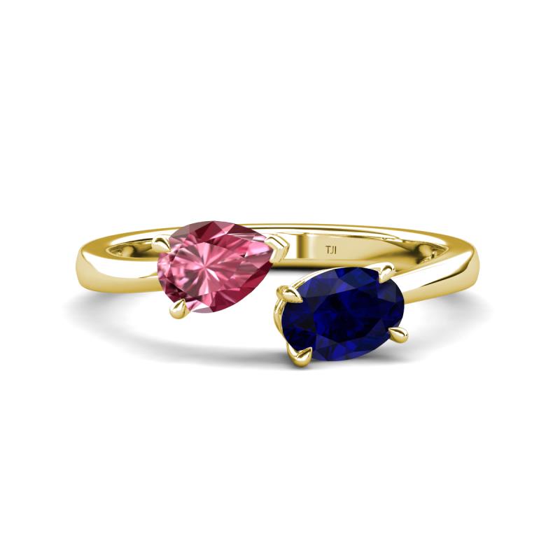 Afra 1.60 ctw Pink Tourmaline Pear Shape (7x5 mm) & Blue Sapphire Oval Shape (7x5 mm) Toi Et Moi Engagement Ring 