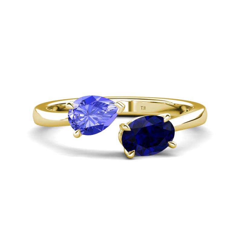 Afra 1.65 ctw Tanzanite Pear Shape (7x5 mm) & Blue Sapphire Oval Shape (7x5 mm) Toi Et Moi Engagement Ring 