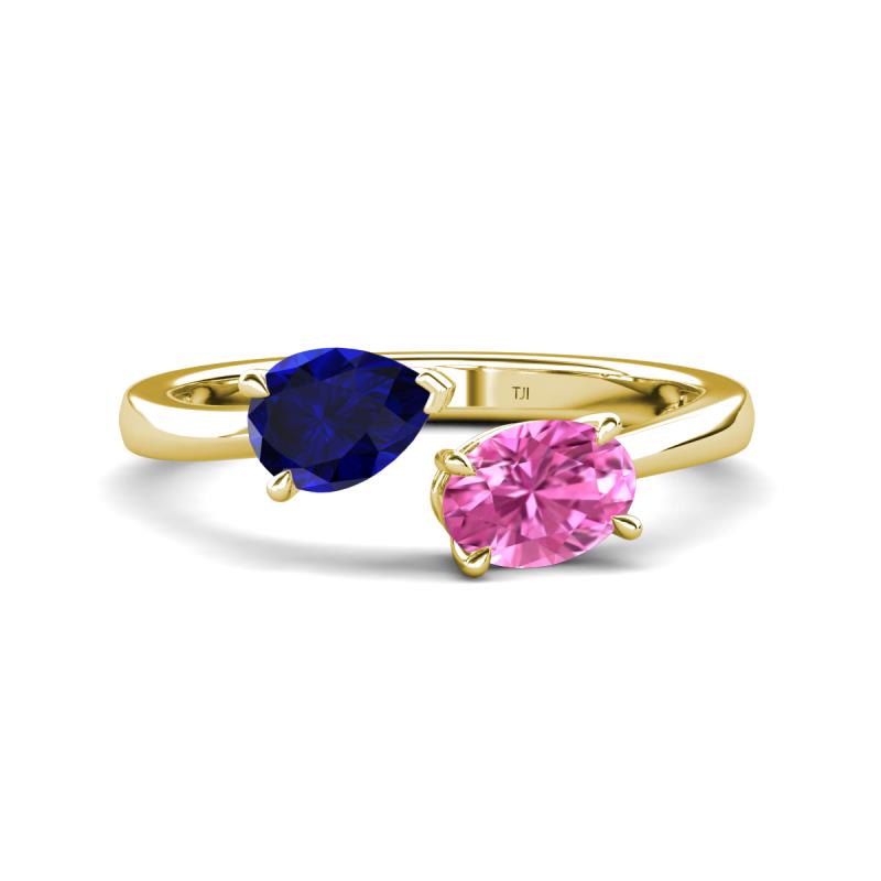 Afra 1.90 ctw Blue Sapphire Pear Shape (7x5 mm) & Pink Sapphire Oval Shape (7x5 mm) Toi Et Moi Engagement Ring 