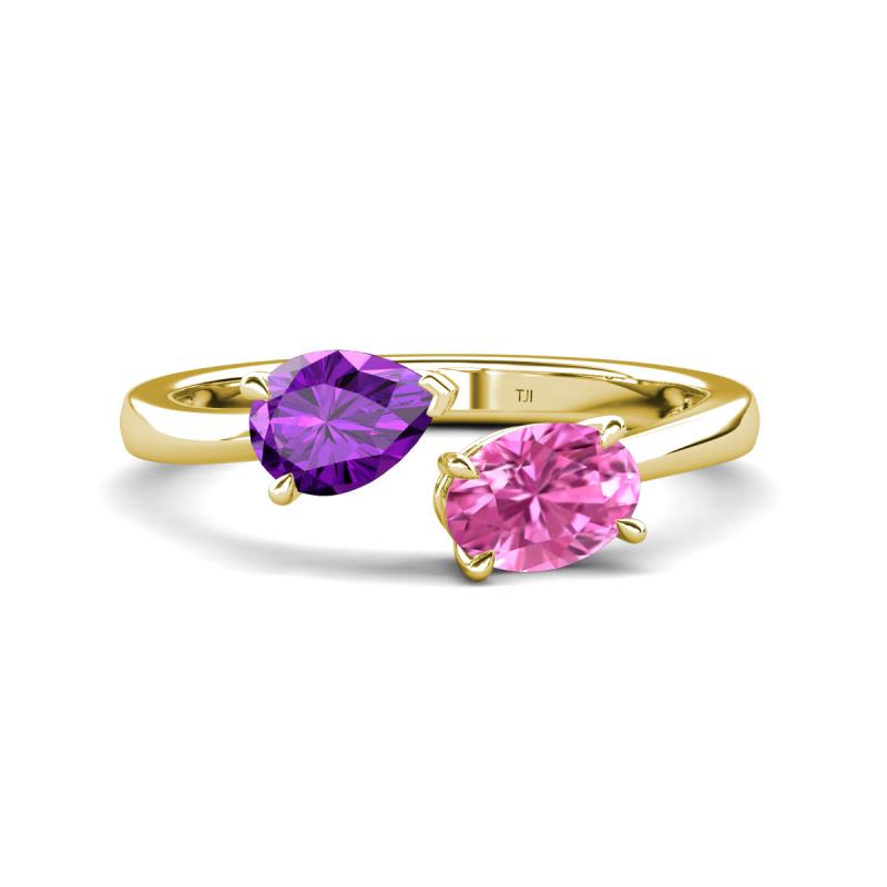 Afra 1.65 ctw Amethyst Pear Shape (7x5 mm) & Pink Sapphire Oval Shape (7x5 mm) Toi Et Moi Engagement Ring 
