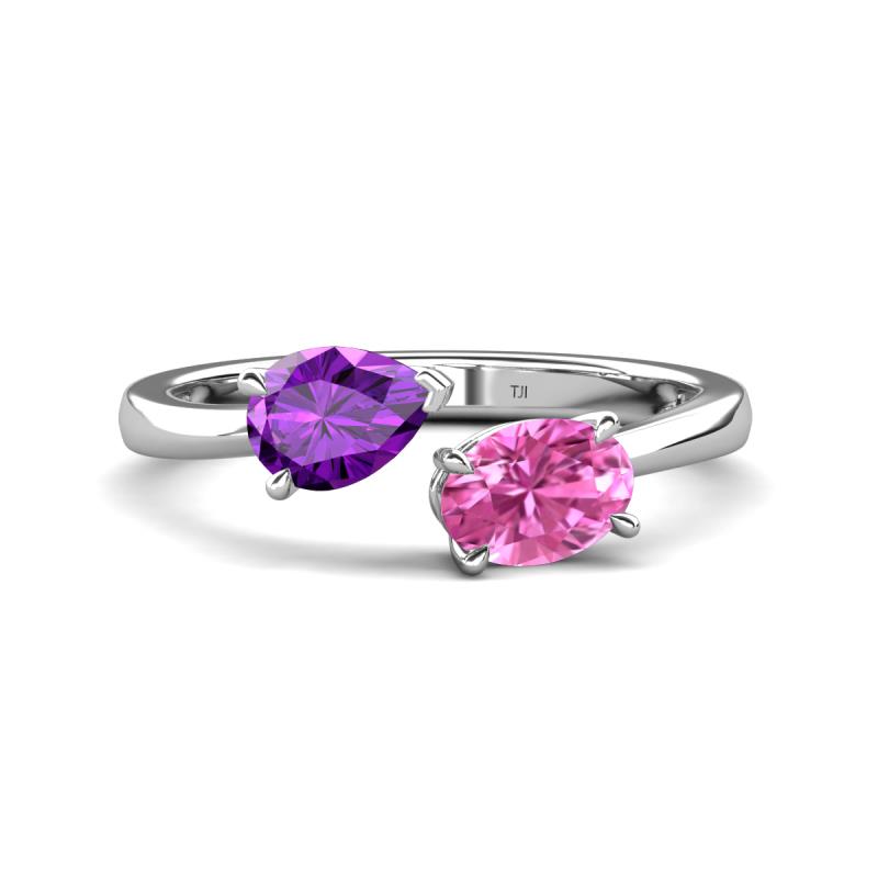 Afra 1.65 ctw Amethyst Pear Shape (7x5 mm) & Pink Sapphire Oval Shape (7x5 mm) Toi Et Moi Engagement Ring 