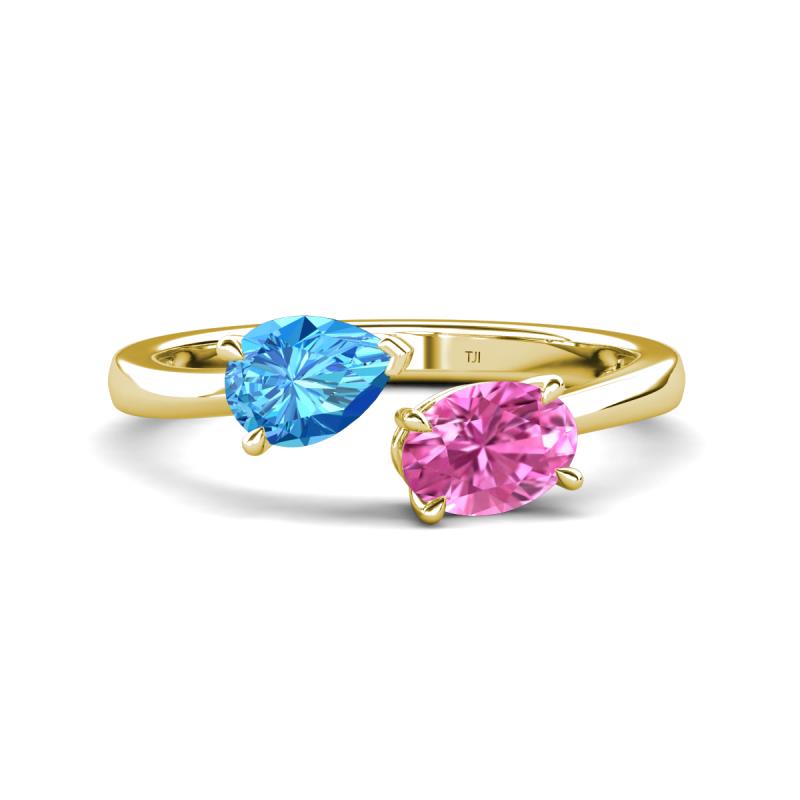 Afra 1.85 ctw Blue Topaz Pear Shape (7x5 mm) & Pink Sapphire Oval Shape (7x5 mm) Toi Et Moi Engagement Ring 